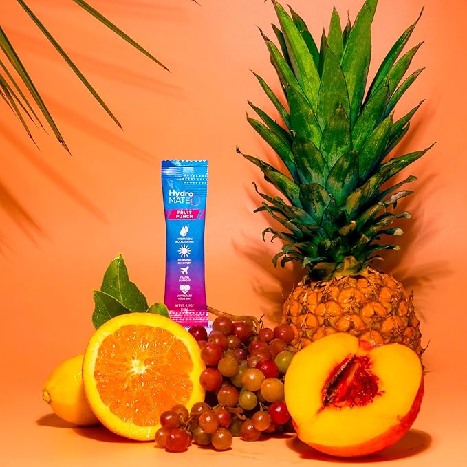 HydroMATE Electrolyte Powder Fruit Punch Hydration Packets Low Sugar 16 Count