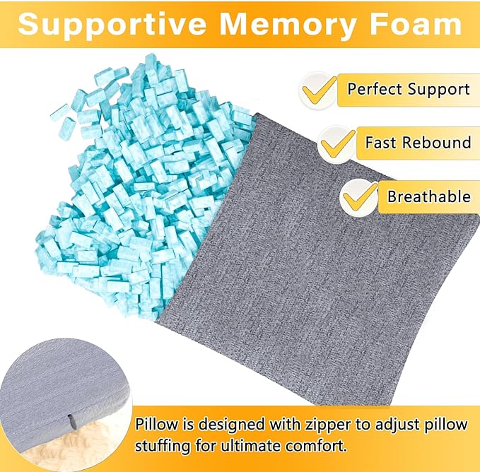 2 Pack Small Pillow, Cooling Memory Foam Mini Pillow 11 X 7 Inches for Sleeping, Travel, Neck, Knee Support, Tiny Cushion for Pet, Dogs (Grey)