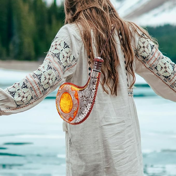 Amosfun Retro Wine Bota Vintage Leather Canteen Hip Flask Pouch Container Mongolia Water Bag with Strap for Travel, Camping, Hiking, 12.20 X 8.07 X 0.98 Inches