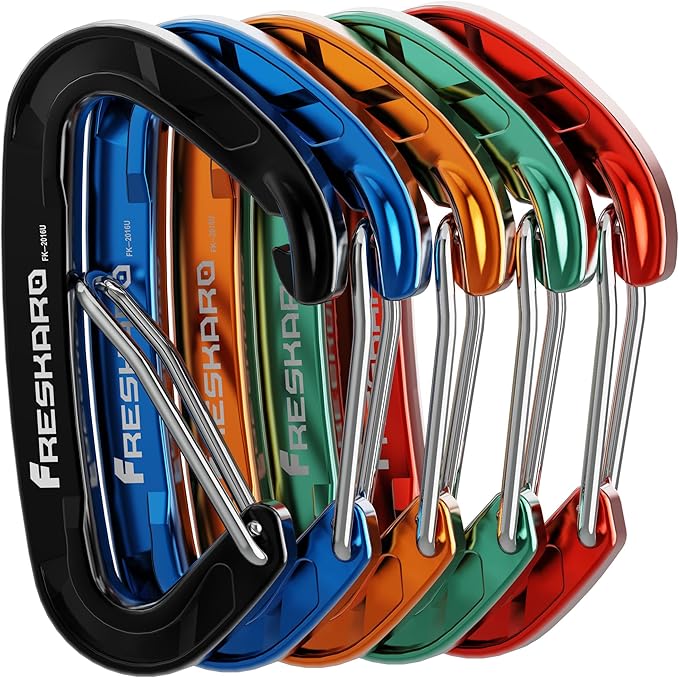FresKaro 15kN-3372lbs Heavy Duty Wiregate Carabiners, Reliable Time-Tested Stainless Steel Spring Gate, for Camping, Hiking, Hammocks, Backpacking, Dog Leash etc., 3.15inch