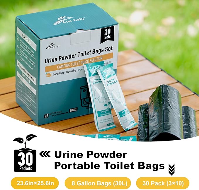 Super Absorbent Polymer 30 Packs,Portable & Fast-Absorbing Camp Toilet Chemicals Gel with 5 Gallon Bucket Toilet Luggable Drawstring Bag, Emergency Toilet Bag&Potty Gel