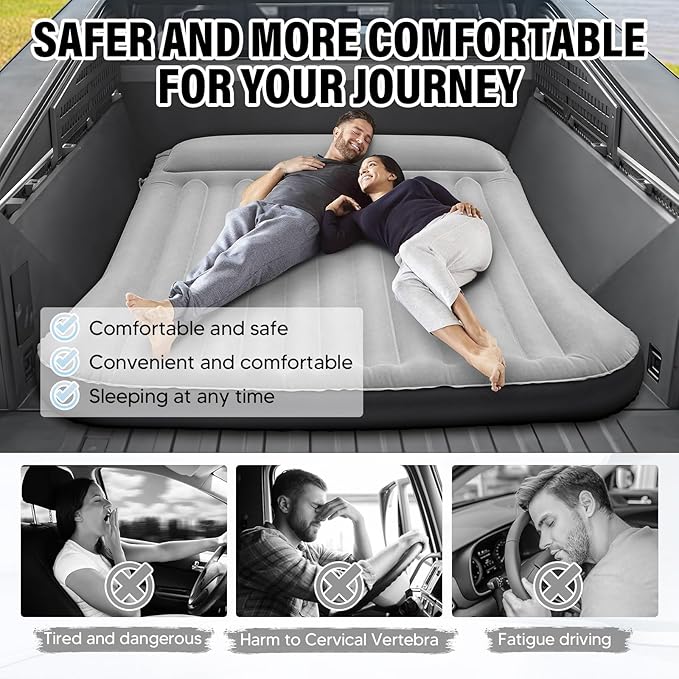 Shademax Inflatable Truck Bed Air Mattress for Tesla Cybertruck 2024 2025 2026 Accessories Thicken Air Mattress Sleeping Truck Tent Beds for Outdoor Camping Travel Inflatable Air Bed w/Pump, Carry Bag