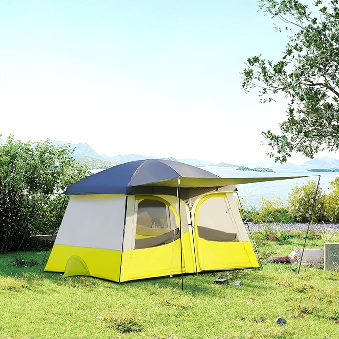 Vidalido Tents，6-8 Person Camping Tent with Extended Vestibule，2 Room Weather Resistant Family Tents，Easy Install Waterproof Outdoor Tent for Backpacking and Camping Hiking