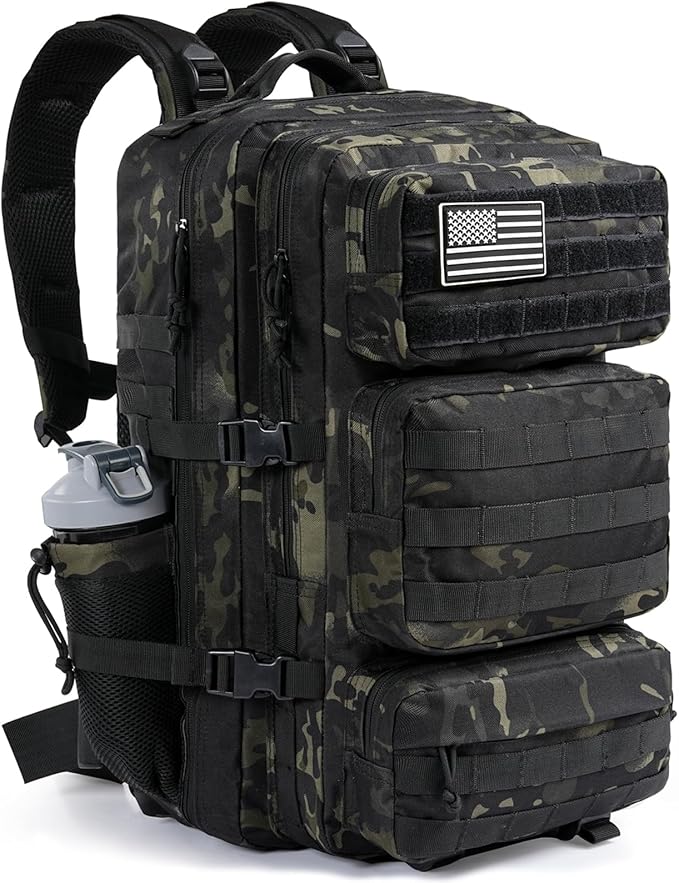 Military Tactical Backpack 50L Large Day Backpack for Men Molle Army 3 Days Assault Pack Bug Out Bag Water Resistant and Heavy Duty Hiking Treeking Rucksack - Black Camo