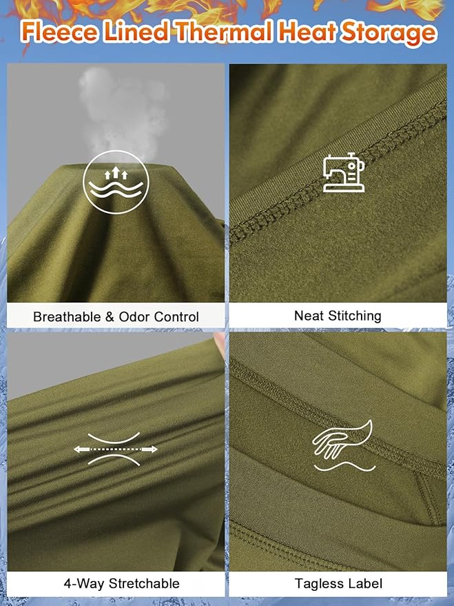 romision Thermal Underwear for Men Long Johns Fleece Lined Hunting Gear Bottom Top Set Base Layer for Cold Weather Gift