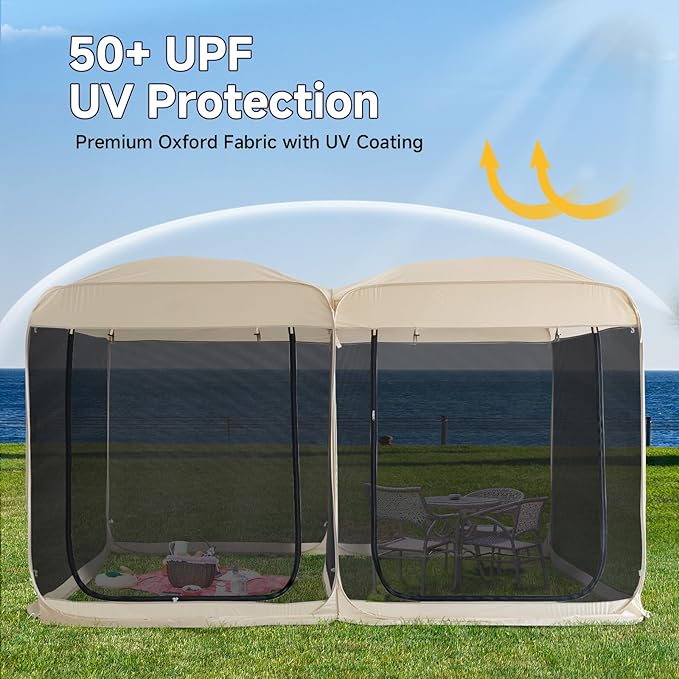 Alvantor Screen House Gazebo, 6-10-15 Person Pop Up Igloo Screened Canopy Tent with Mosquito Netting Sides, Instant UV Resistant Sun Shelter for Garden, Patio, Backyard