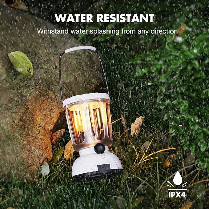 Mesqool Camping Lantern Rechargeable Battery 6000mAh, 650LM LED Lanterns for Power Outages Emergency Hurricane, Solar Hand Crank Lantern for 200 Hours