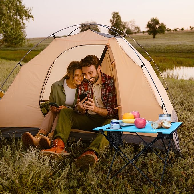 VILLEY Folding Camping Table, Lightweight Portable Beach Table with 2 Cup Holders & Carry Bag for Camping, Beach, Fishing, Travel, and Outdoor Activities (Small)