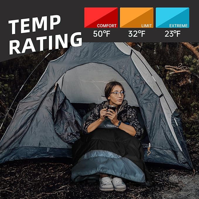 BISINNA 0 Degree Winter Sleeping Bags(480GSM) for Adults-Cold Weather Camping Sleeping Bag-Comfortable Warm Portable Sleeping Bags with Pillow Compression Sack for Backpacking Hiking Outdoor