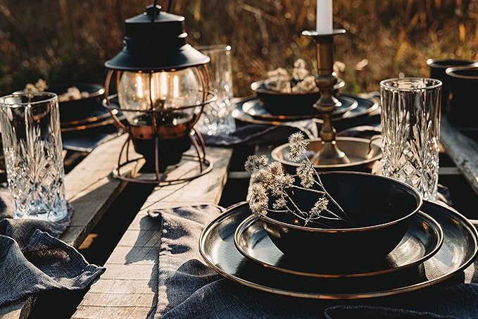 Barebones Enamel Bowl Set - Dish Set of 2 Bowls - Enamelware Set for Camping and Everyday Use (Charcoal)