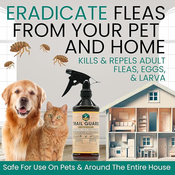 Trail Guard Natural Extra Strength Insect, Flea and Tick Spray for Dogs, Cats, People & Home - 16oz Lemongrass Scented Plant-Based Insect & Tick Repellent for Dogs - Kid Safe (16oz)