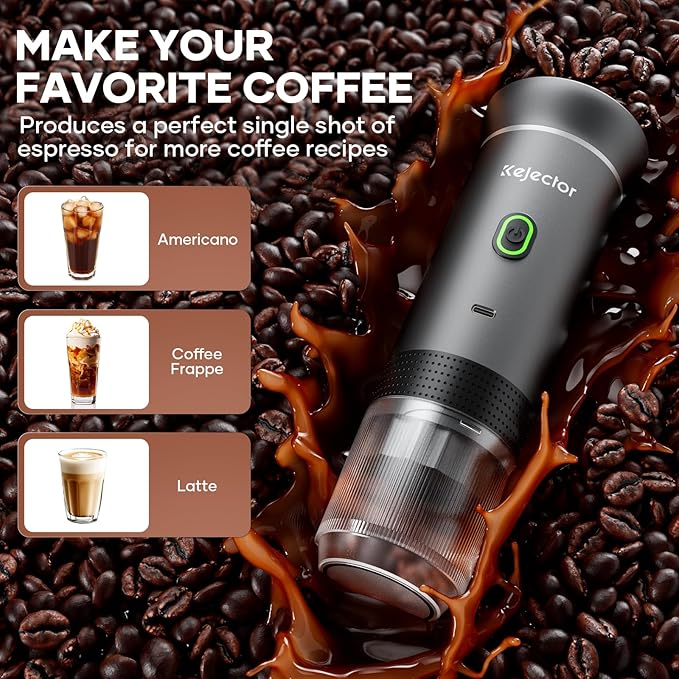 kejector Portable Coffee Maker Espresso Machine for Travel Nano Car Coffee Maker Compatible with Ground Coffee & NS Capsule for RV, Hiking Camping Office, Travel Espresso Maker Electric Gray