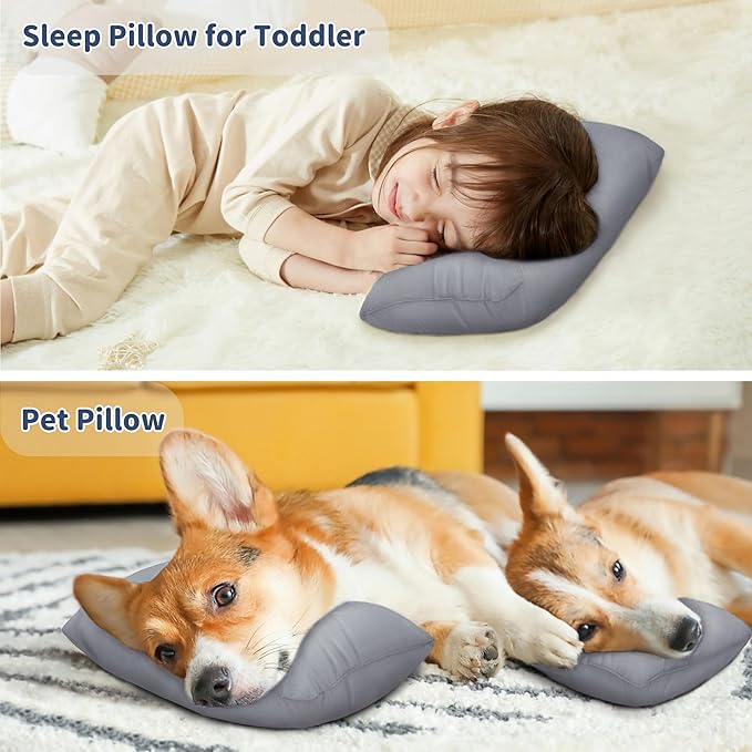 Pro Goleem Small Pillow 11’’x6’’x2.5’’ for Baby Sleeping with Name Tag Mini Tiny Pillow for Room Couch Sofa Chair and Outdoor Car Air Nap Neck Lumbar Knee Rest Pillows, Gray