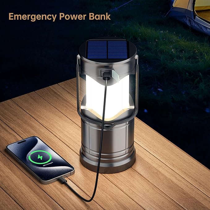 Lichamp 2-Pack Solar Camping Lantern, USB Rechargeable LED Lanterns Battery Powered Pop Up Flashlight Lamps with Three Modes Power for Power Outages Hurricane Supplies Emergency Indoor & Outdoor