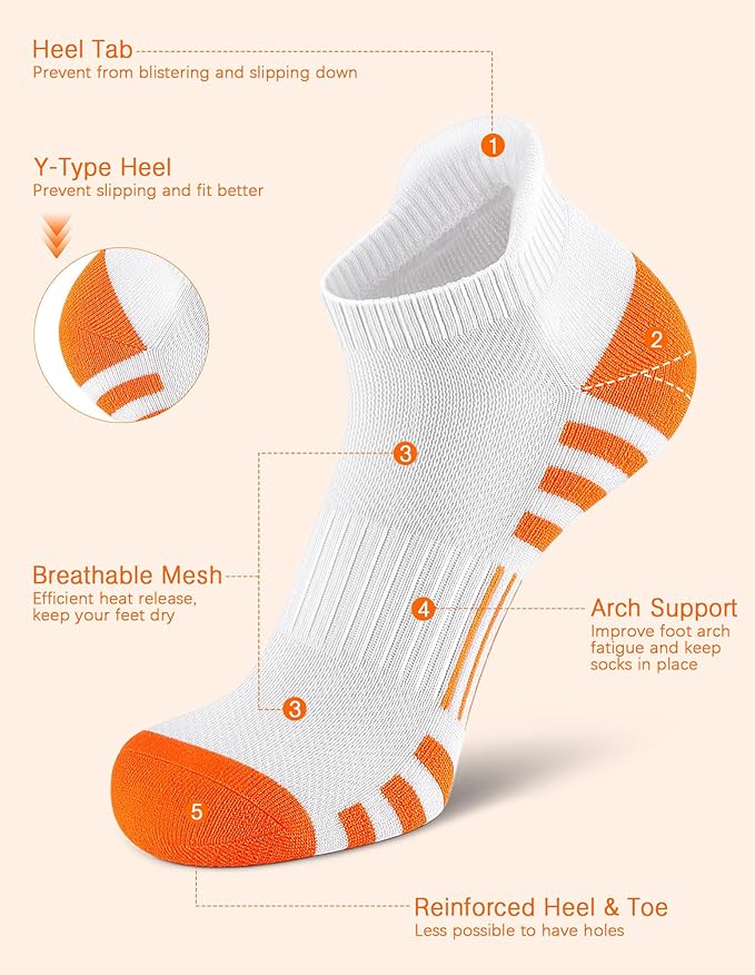 Airacker Ankle Athletic Running Socks Cushioned Breathable Low Cut Sports Tab Socks for Men and Women (6 Pairs)