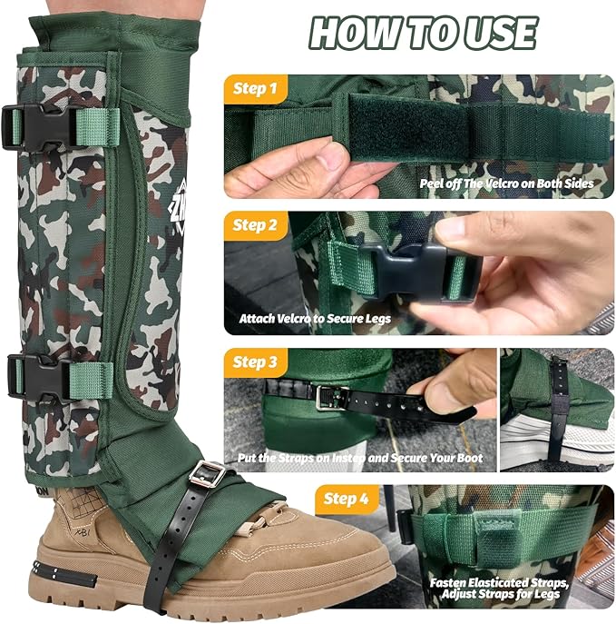 ZHZ Snake Gaiters Durable Waterproof Snake Chaps Lower Legs Protection,Snake Guards with Adjustable Size for Men & Women,Used for Hunting,Hiking and Farm Work