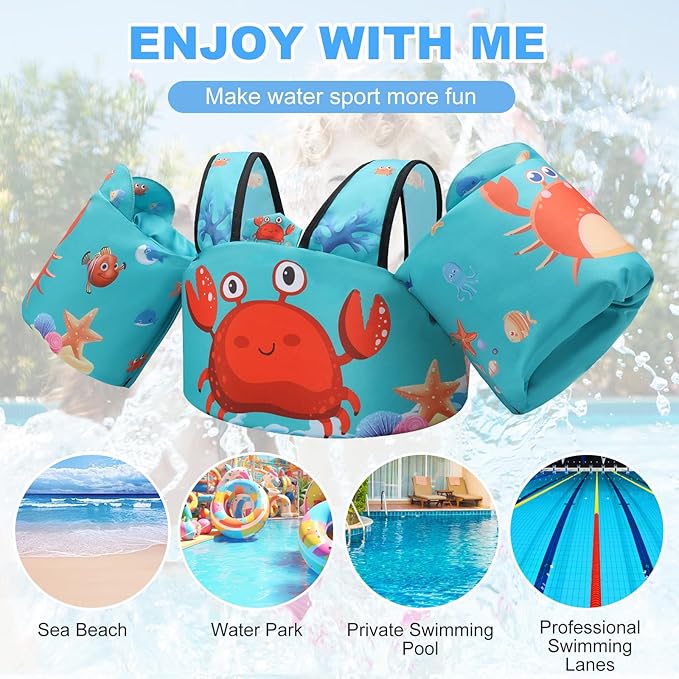 Toddler Floaties Kids Swim Vest for 22-66 Pounds Boys-Girls Water Wings Kids Pool Floaties for 2-6 Years Old Child Swim Learning Trainning