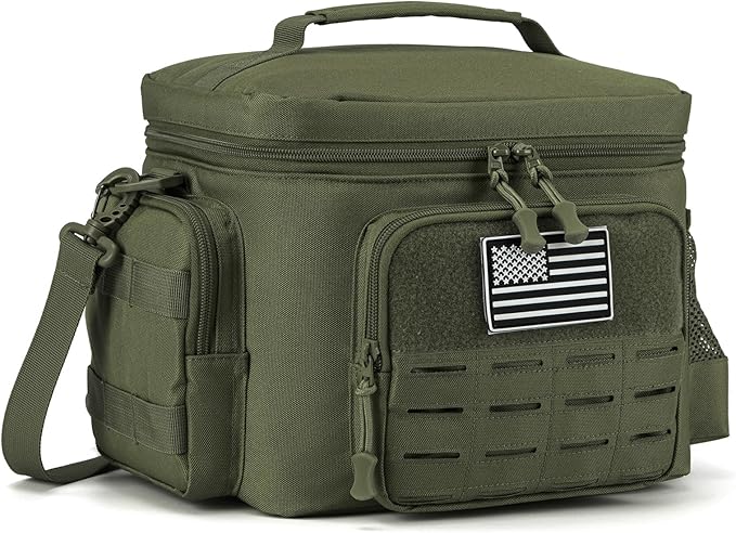 QT&QY Tactical Lunch Bag for Mens Military Heavy Duty Lunch Box Work Leakproof Insulated Durable Thermal Cooler Bag for Adult Meal for Office Camping Picnic Pail MOLLE Webbing Army Green