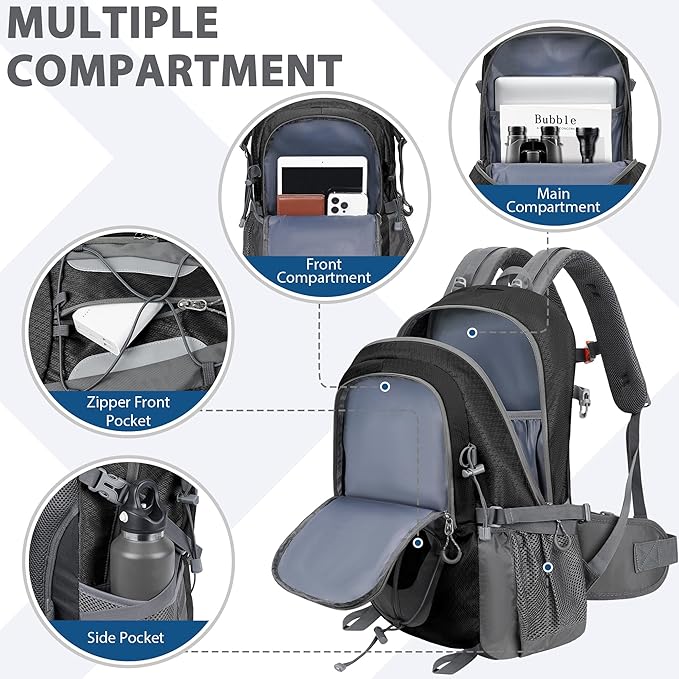 Hiking Backpack 30L Lightweight Travel Daypack Small Day Pack for Men Women Outdoor Camping Backpacking, Black