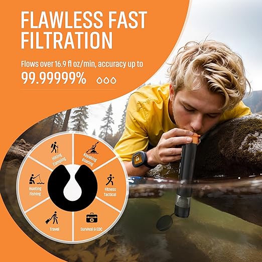 Personal Straw Water Filter to purify Water, Emergency Water Straws Portable Gear for Hiking, Camping, Travel, Fishing, Outing and Emergency Preparedness （1 Water Filter）