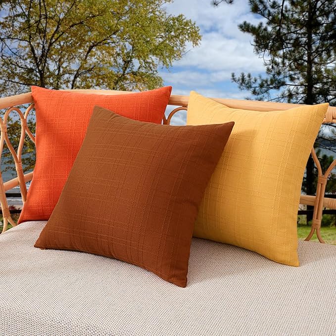 Kevin Textile Pack of 2 Outdoor Waterproof Pillow Covers Checkered Decorative Cushions Sham Throw Pillowcases Shell for Patio Tent Garden Couch Bed Sofa 16x16 Inch Burnt Orange
