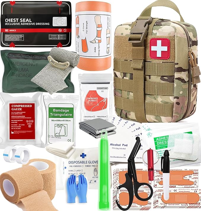 IFAK Kit Trauma Kit Military Medical First Aid Kits Bleeding Contral Emergency Survival Bug Out Bag for Camping Gear Supplies Hiking (Camouflage)