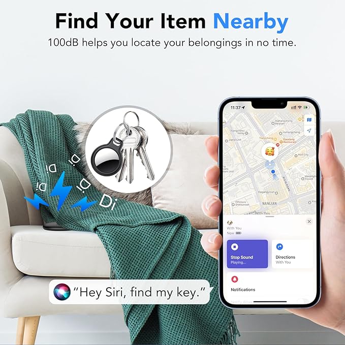 Air Tracker Tags-4 Pack, 2025 New [Apple MFi Certified], Bluetooth Tracker Work with Apple Find My (iOS Only), Replaceable Battery Last 2 Years,Item Finder for Luggage/Key/Suitcase,with Diverse Holder