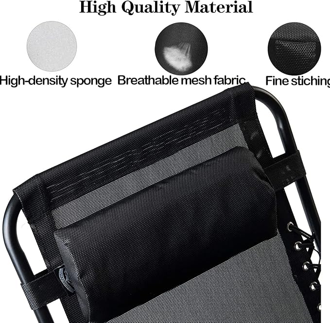 Ostlttyn Zero Gravity Chair Pillow Replacement, Black, 14.3x6.7x2.3 inches, Foam Fill, Modern Style, Head Support, Comfortable & Durable, Breathable Fabric, Removable Cover