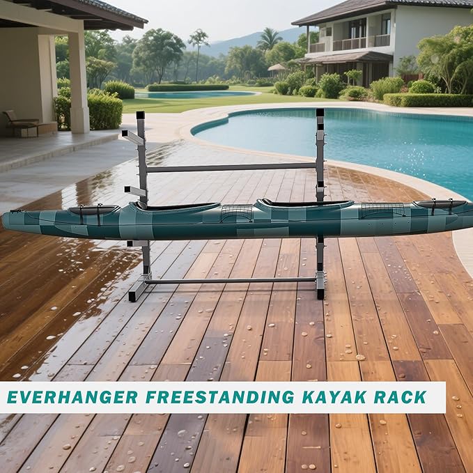 EVERHANGER Kayak Storage Rack, Adjustable Kayak Stand Holder, Freestanding Paddle Board Rack for Kayak, Canoe, Surfboard, 320lbs Capacity
