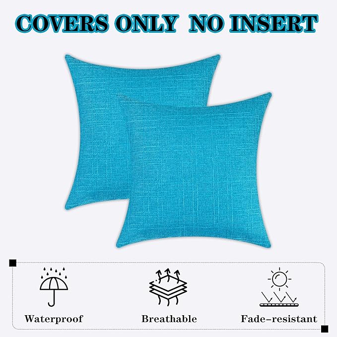 Kevin Textile Pack of 2 Outdoor Waterproof Throw Pillow Covers Decorative Farmhouse Checkered Square Solid Cushion Cases for Patio Garden Porch Sofa Peacock Blue 18x18 inch