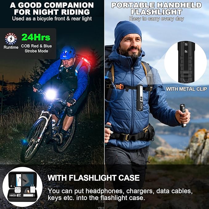 Banral Rechargeable Flashlights High Lumens - Super Bright Small Pocket Magnetic Flashlight, 8 Modes LED Tactical Flash Light, Dual Button Powerful Flashlight for Camping (2, Pure Black)