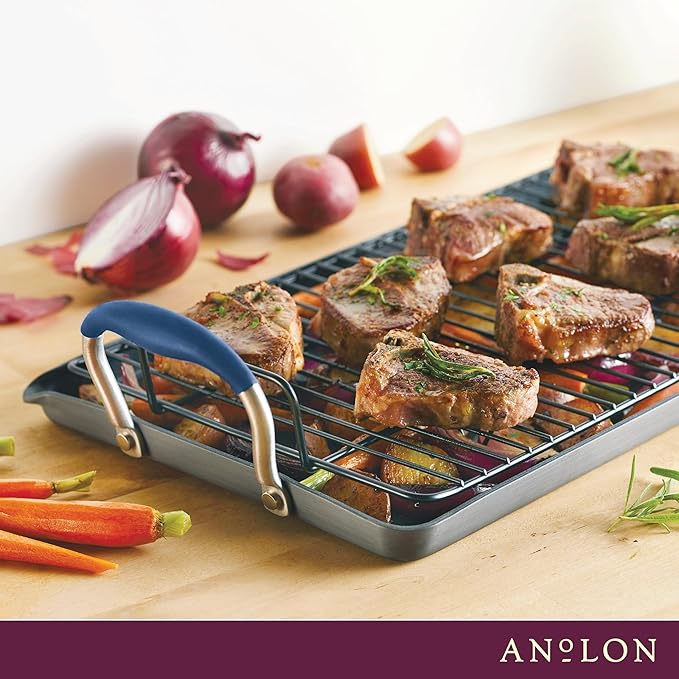 Anolon Advanced Home Hard Anodized Nonstick Double Burner/Flat Grill/Griddle Rack, 10 Inch x 18 Inch, Indigo