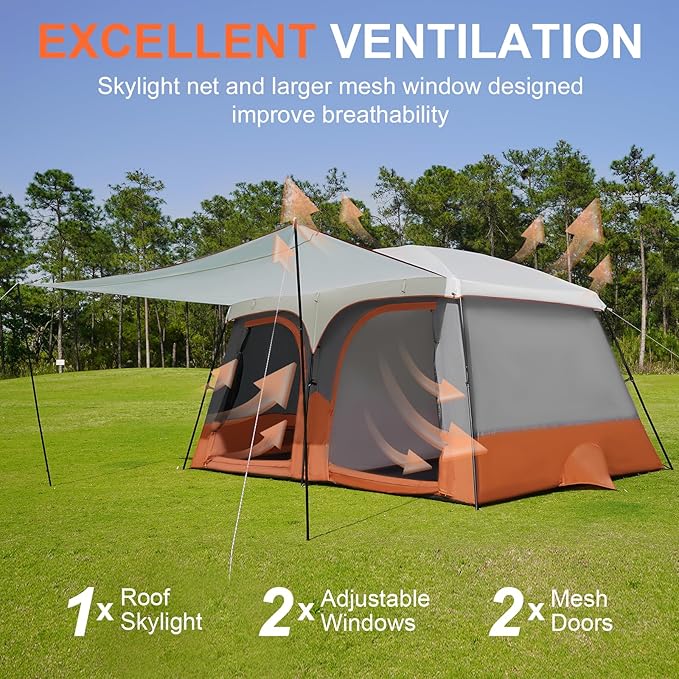 Vidalido Tents，3-4 Person Camping Tent with Extended Vestibule，Weather Resistant Family Tents with Breathable Mesh Windows，Easy Install Waterproof Outdoor Tent for Backpacking and Camping Hiking