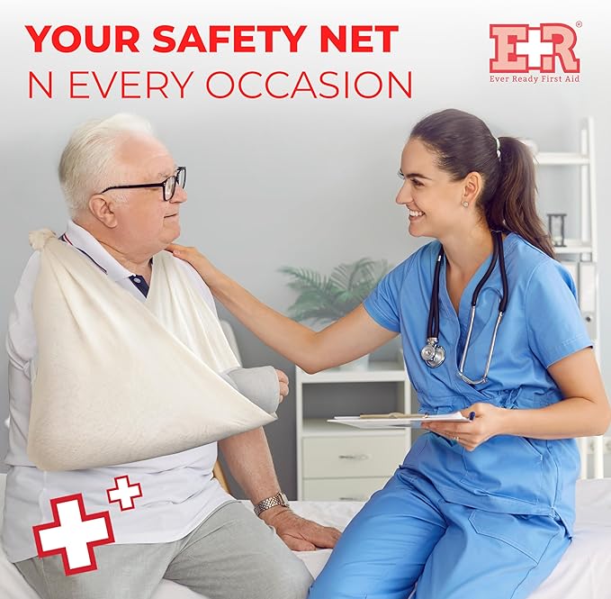 Triangular Bandage, 40" x 40" x 56", 100% Cotton, Individually Wrapped with 2 Safety Pins Per Bandage, Multi-Purpose Sling & Dressing, Bulk First Aid Kit Supply – 48 Pack