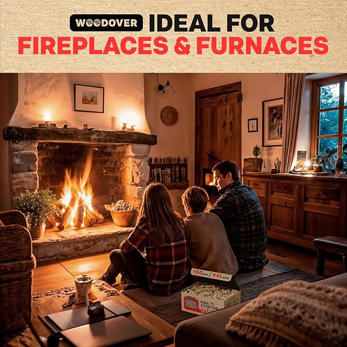 150 pcs Large Fire Starters for Fireplace, Natural Fire Starter for Campfires, for Wood Stove, BBQ, Grill, Pizza Oven, Outdoor Fire Pit, Chimney Charcoal Starter
