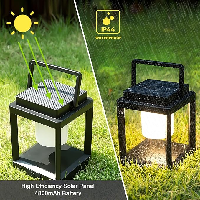 Outdoor Table Lamp, LED Solar Outdoor Lantern, Portable Rechargeable Solar Lamp Waterproof, Touch Control Outdoor Lamps Cordless Lights Decorative for Patio Family Camp/ Reading/ Camping