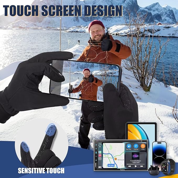 Pixel Panda Winter Gloves for Men Women Warm Touchscreen Gloves for Cold Weather Thin Water-Resistant Windproof Non-Slip Gloves for Cycling, Driving, Running, Hiking