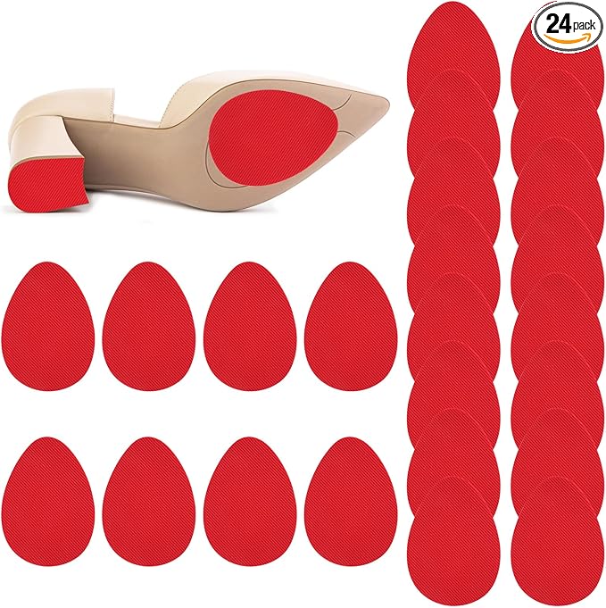 PEASUG 24Pcs Anti Slip Shoe Grips on Bottom of Shoes, Premium Self Adhesive Non Slip Shoe Pads Soles Protector, Rubber Non-Skid Shoes Gummies for Heels, Red