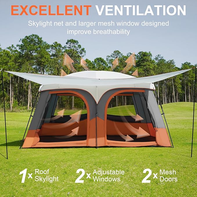 Vidalido Tents，6-8 Person Camping Tent with Extended Vestibule，2 Room Weather Resistant Family Tents，Easy Install Waterproof Outdoor Tent for Backpacking and Camping Hiking