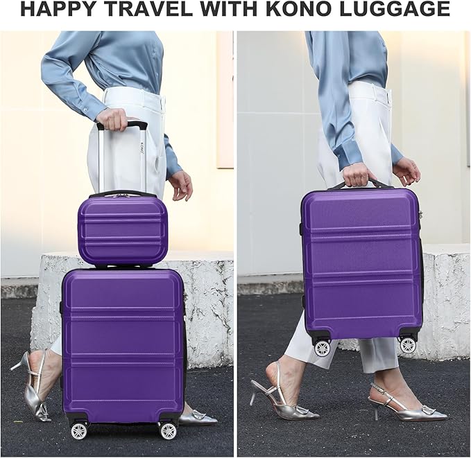 Kono Carry On Luggage Set Lightweight Airline Approved Carry On Suitcase with TSA Lock Spinner Wheels Durable Luggage Hardside Purple