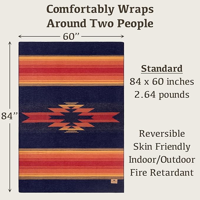 Chubbuck 100% Wool Blanket Camping (60" x 84") - Large Warm Blanket for Camping, Emergency, Outdoor Concerts and Home Use - Reversible, Fire Retardant, Soft and Warm Blankets for Winter (Sunset)