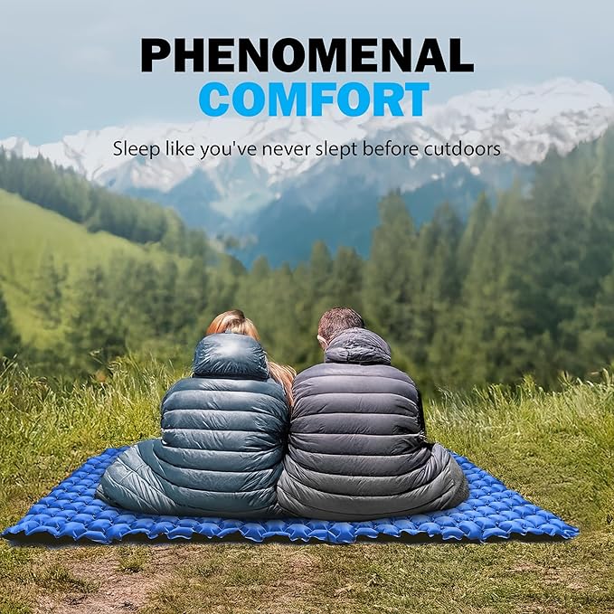 POWERLIX Double Inflatable Sleeping Pad - Camping Mattress for Backpacking, Hiking Traveling, Compact Camping Sleeping Mat for 2 Person, Portable Ultralight Camping Pad Air Mattress Blue