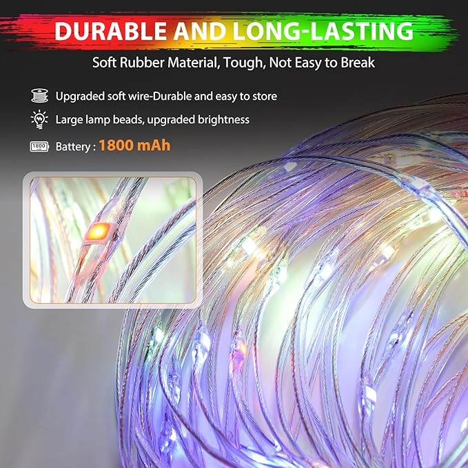 Camping String Lights, 4 in 1 Quick Storage Camping Essentials Gear 32.8FT Rechargeable Tent Lights with 9 Modes Hanging Waterproof LED Camp Lamp for Hiking Patio Awning Garden Halloween Xmas Festival