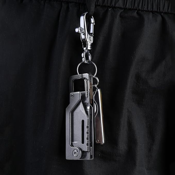 EDCFANS Keychain Multitool Knife, Multi Tools Keychains, Fathers Day Dad Gifts for Men, Tanto Pocket Knives with Clip, Bottle Opener, Box Cutter, Pry Bar, Screwdriver Wrench, EDC Hiking Camping Gear