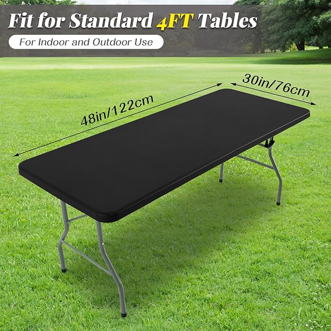 LURKA Rectangle PU Leather Table Cover/Tablecloth with Elastic Fitted Edge – Waterproof, Oil-Proof, Scratch-Resistant, Wipeable Protector for Dining, Kitchen, Outdoor Picnic, Party (Black, 4FT)