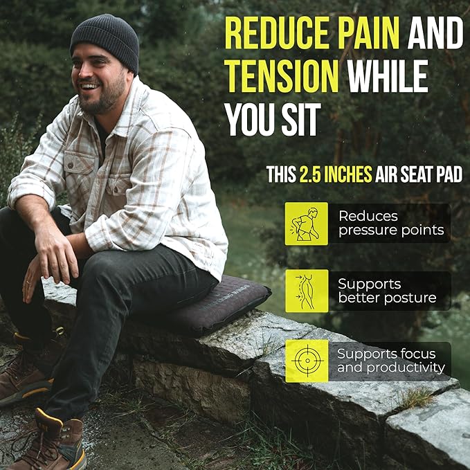 Whispering Winds Inflatable Seat Cushion - Comfortable Blow-up Foam Pad for Airplane, Travel, Stadium, Outdoors, Camping, Car & More