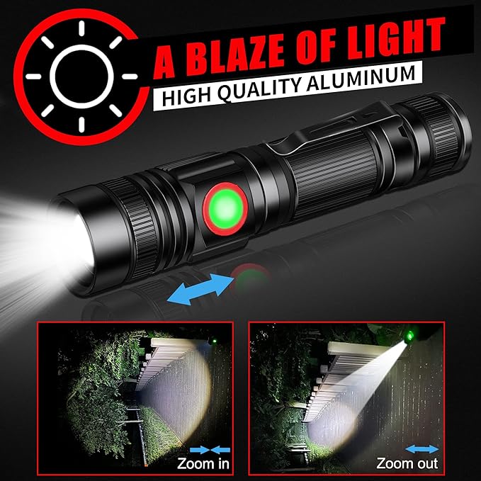 DARKBEAM LED Flashlights Rechargeable USB 2000 High Lumens, Small and Bright Pocket Flashlight, Zoomable Water Resistant Handheld Flash Light for Camping, Outdoor, Emergency with Battery, 2 Pack