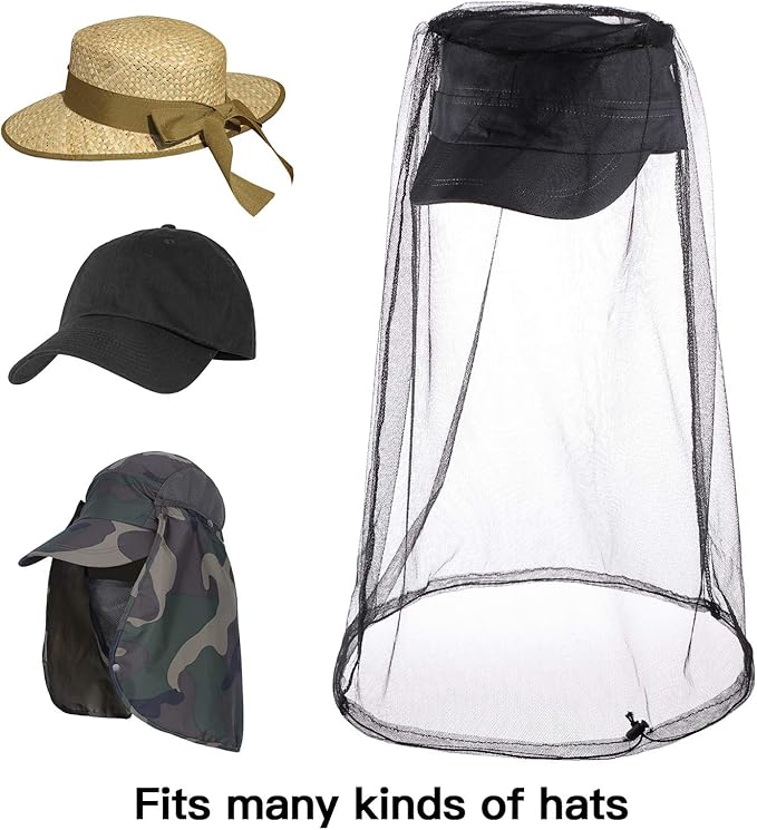 HESTYA 4 Pack Mosquito Head Net Face Mesh Protecting Net for Outdoor Hiking Camping Climbing Mosquito Fly Insects Preventing(Black, Gray)