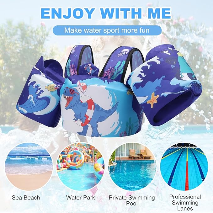 Toddler Floaties Kids Swim Vest for 22-66 Pounds Boys-Girls Water Wings Kids Pool Floaties for 2-6 Years Old Child Swim Learning Trainning