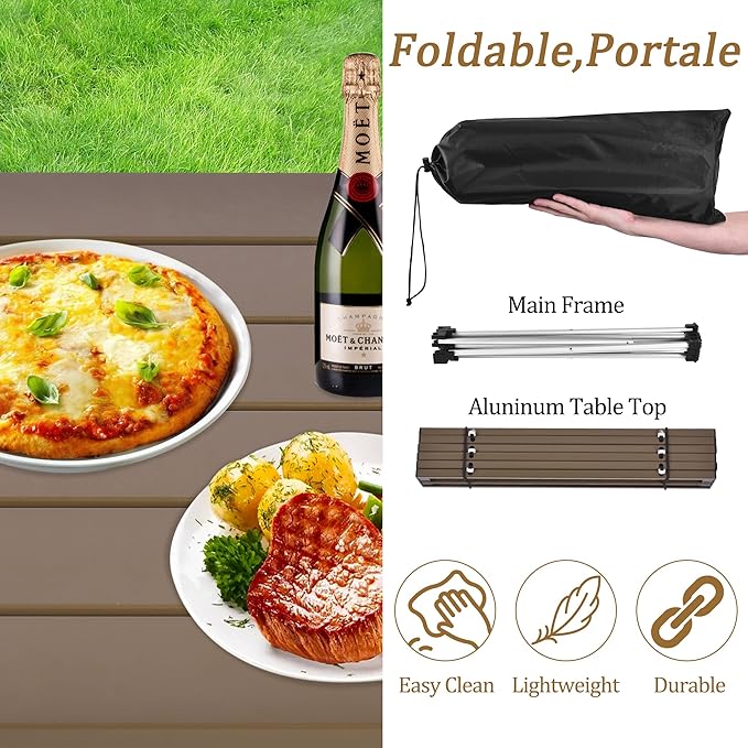 Grope Small Folding Camping Table with Aluminum Table Top, Beach Table for Sand with Carrying Bag,Prefect for Outdoor, Picnic, BBQ, Cooking, Festival (Coffee-L)